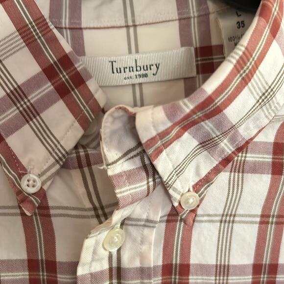 Turnberry Mens L dress shirt rounded tail, chest pocket. Easy care plaid - Picture 4 of 6